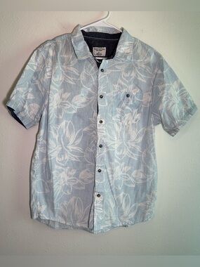Distortion Men's Blue Tropical Hawaiian Shirt Sz M Cotton Floral Cruise Vacation
